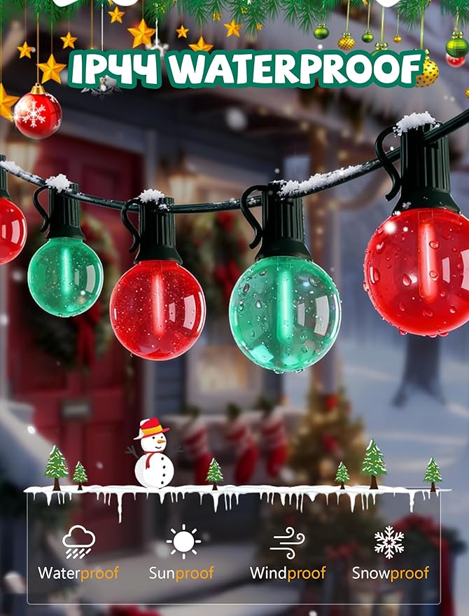 25Ft LED Christmas Outdoor String Lights, G40 Globe Lights with 27 0.6W Clear Multicolor Bulbs, Vintage Christmas Lights for Holiday Party Backyard Wedding Garden Patio Porch Decor, Green Wire