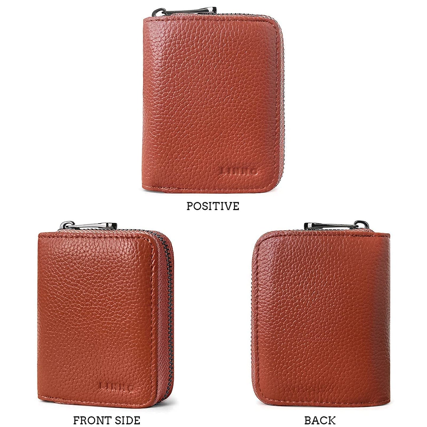 Linno RFID 20 Slots Credit Card Holder Genuine Leather Small Wallet for Women or Men with Zipper