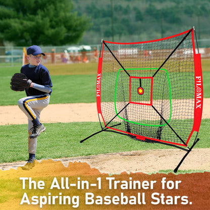 5x5 FT Baseball & Softball Practice Net with Red Strike Zone & Target | Youth Baseball & Softball Training Net for Hitting, Pitching, Batting |for Accurate Throwing Practice,Includes Carry Bag.