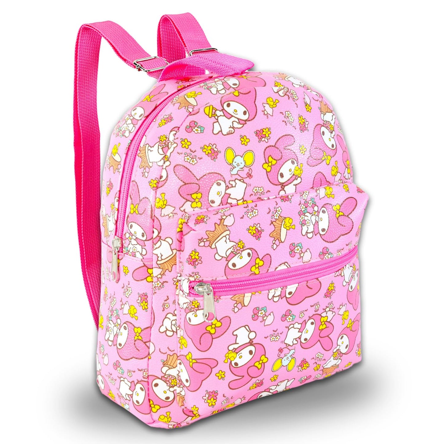 My Melody Mini Backpack Set - Bundle of 10” Faux Leather Bag, Water Bottle | Sanrio School Supplies