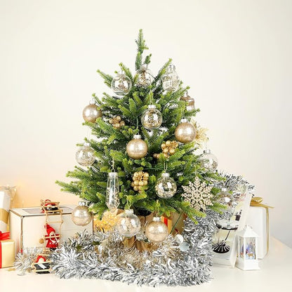 SHareconn 86PCS Christmas Tree Ornaments Clear Set,Shatterproof and Clear Plastic Baubles for Xmas Tree Decor, Holiday Wedding Party Decoration,Champagne
