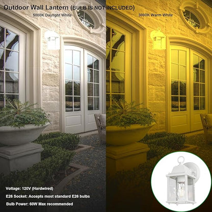 LIT-PaTH Outdoor Wall Lantern, Wall Sconce as Porch Lighting Fixture, E26 Base, Aluminum Housing Plus Glass, Water-Proof and Outdoor Rated, ETL Qualified, 2-Pack, White