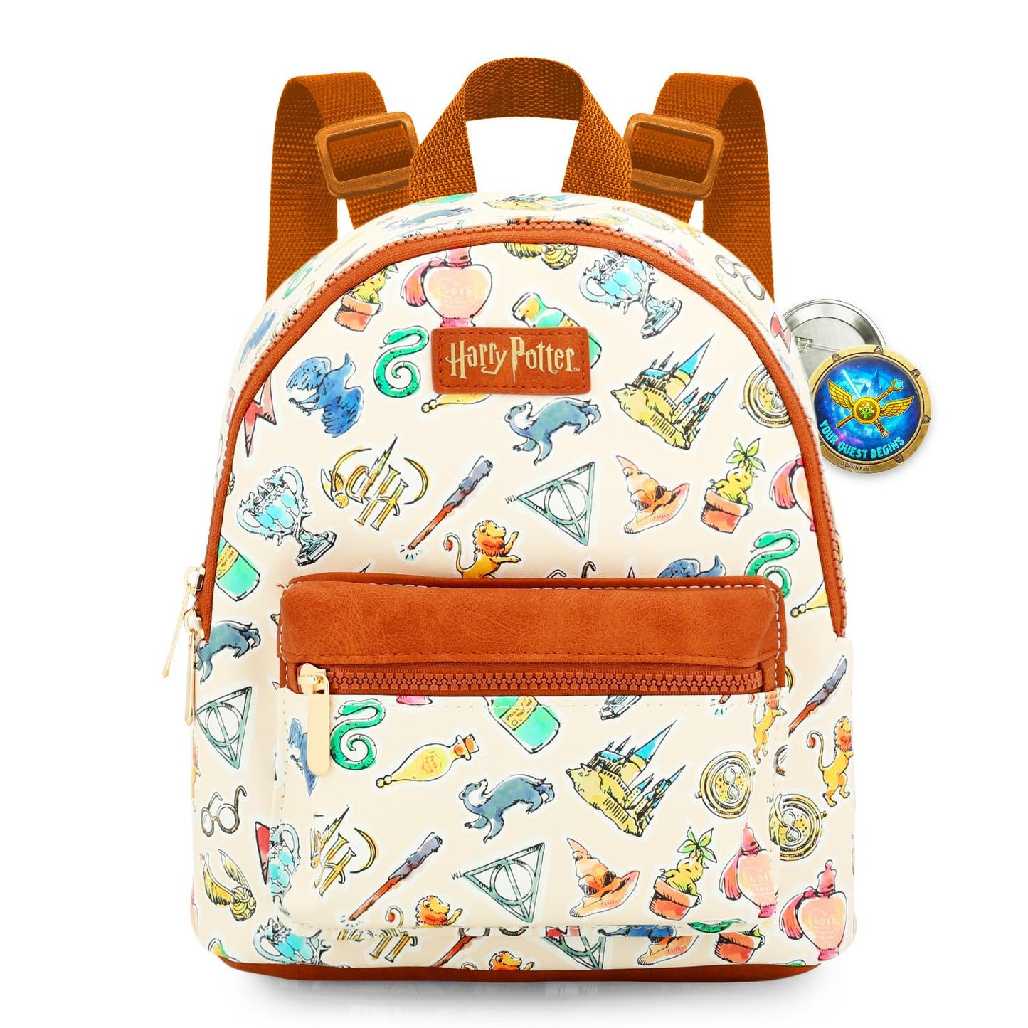 Harry Potter Mini Backpack - 10" Iconic Faux Leather Small Backpack with Front Pocket and Button Bundle | Adjusts to Fit Teens, Adults, Women