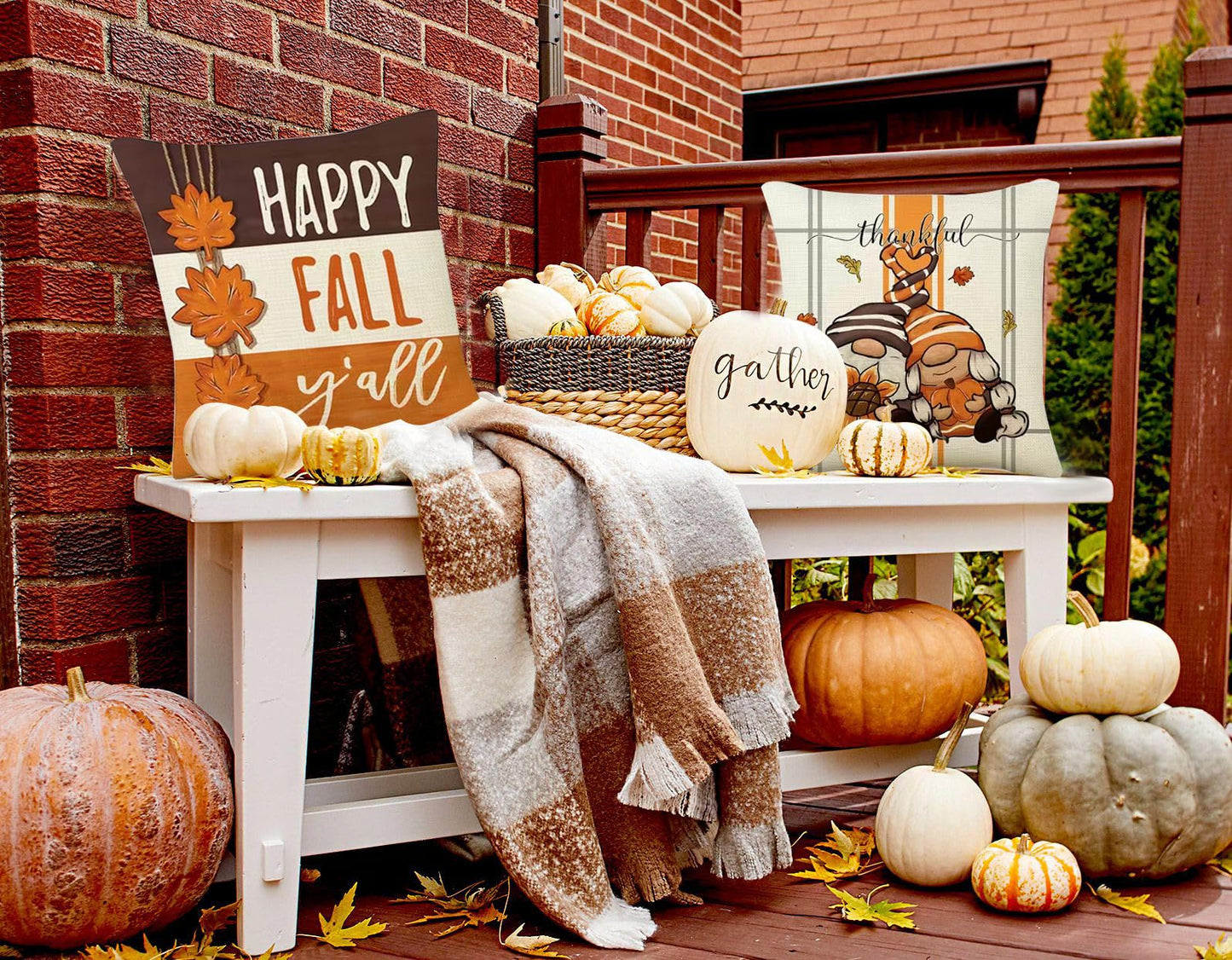 PSDWETS Throw Pillow Covers 18x18 Set of 4 for Fall Decor,Fall Decorations Maple Leaves Pumpkin Farmhouse Autumn Thanksgiving Cushion Cover for Home Sofa Couch