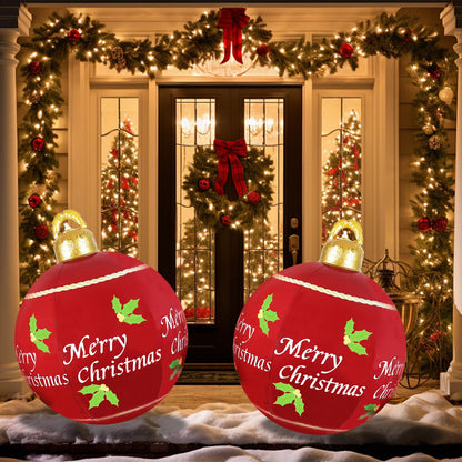 2 Pcs 24 Inch Christmas Giant Inflatable Ornaments Balls Outdoor, PVC large Christmas Hangable Blow Up Ball Decorations for Indoor Yard Porch Lawn (24" Red, 2)