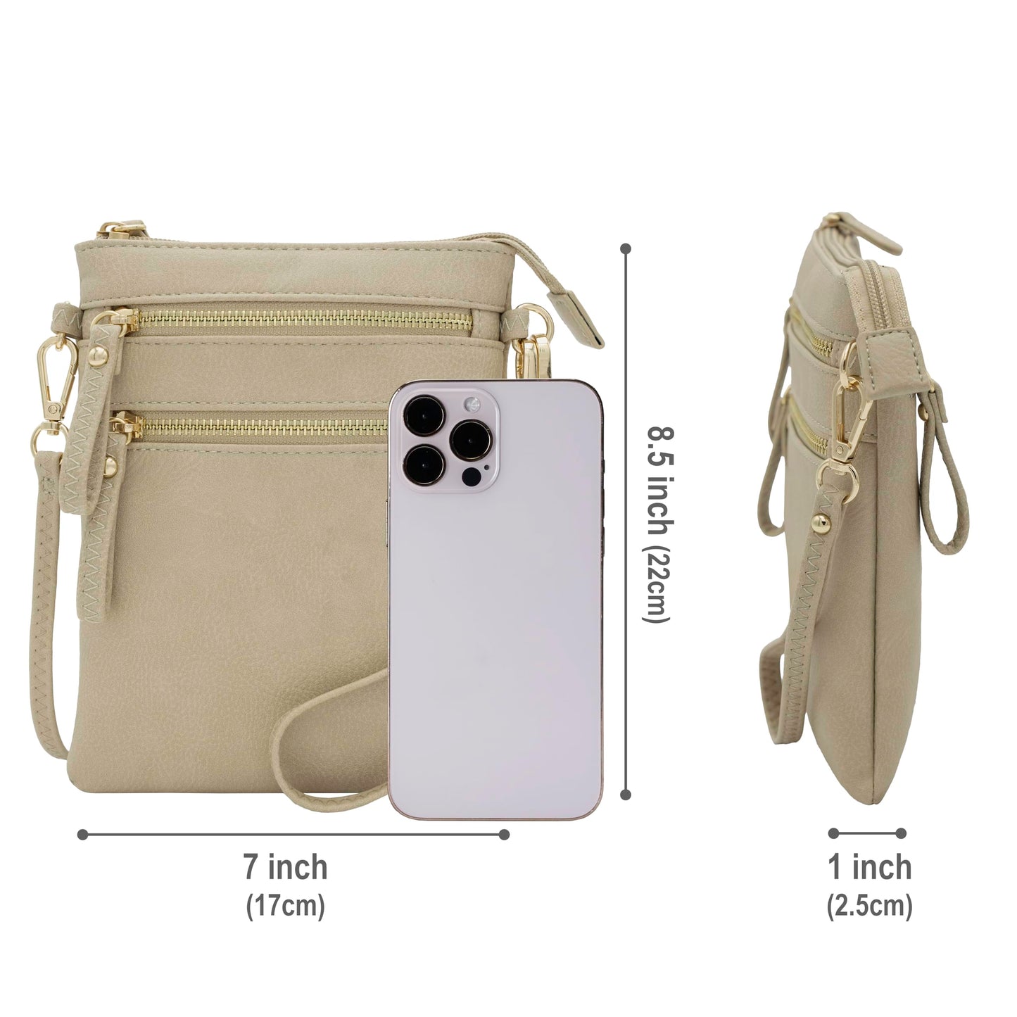 Solene Women's Faux Leather Organizer Multi Zipper Pockets Handbag With Detachable Wristlet Crossbody Bag-WU002(Brick)