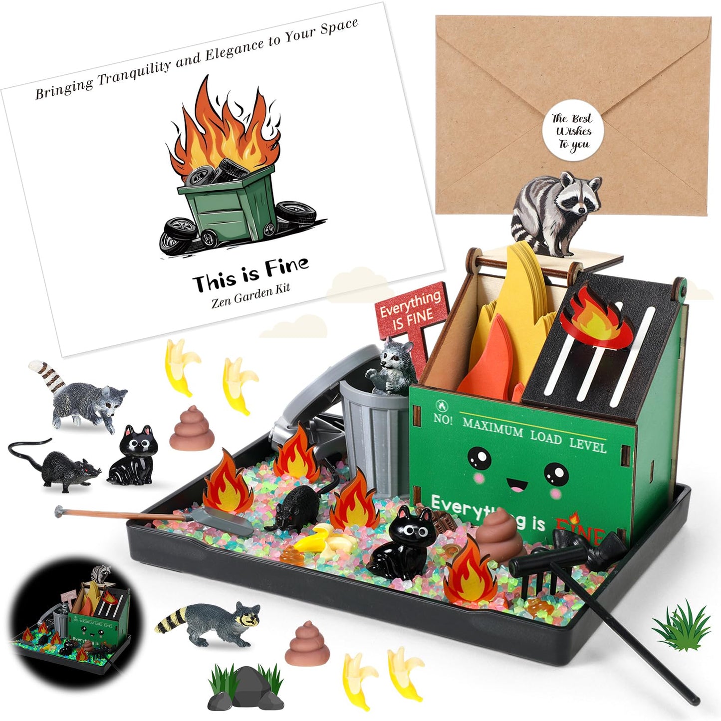 Dumpster Flame Zen Garden for Desk, Mini Dumpster Flame Zen Garden Funny Desk Accessories, DIY Figurines Sand Tray Therapy Kit, Mothers Day Birthday Graduation Gifts, Stress Relief Gifts for Coworker