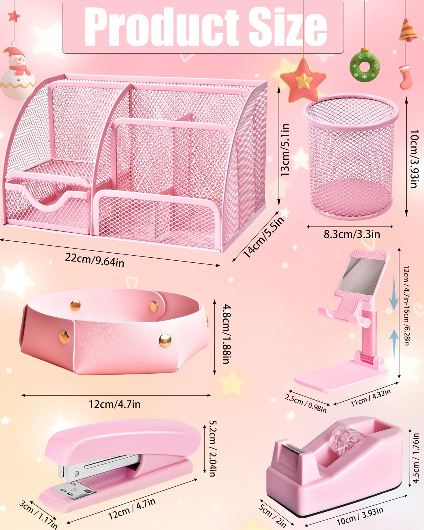Pink Desk Accessories, 24Pcs Pink Office Supplies and Desk Organizers, with Tape Dispenser, Stapler, Staple Remover, Ect, Gift Box Packaging