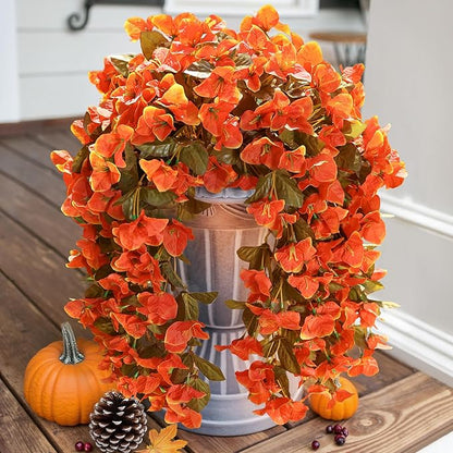 HyeFlora Bougainvillea Artificial Hanging Flowers Plants for Outdoors Winter Decoration, 2pcs Faux Bougainvillea Vines Orange Fake Flowers Realistic UV Resistant Silk Flowers for Outside Planter Yard
