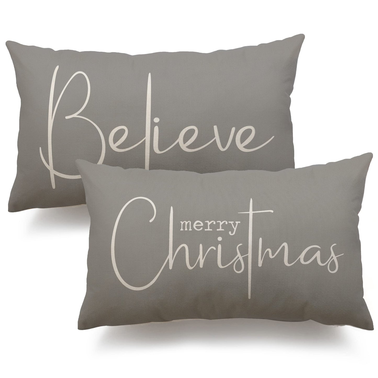 DFXSZ Christmas Throw Pillow Covers 12x20 Inch Set of 2 Merry Christmas Farmhouse Decorations Believe Holiday Decor Throw Cushion Case for Home Couch