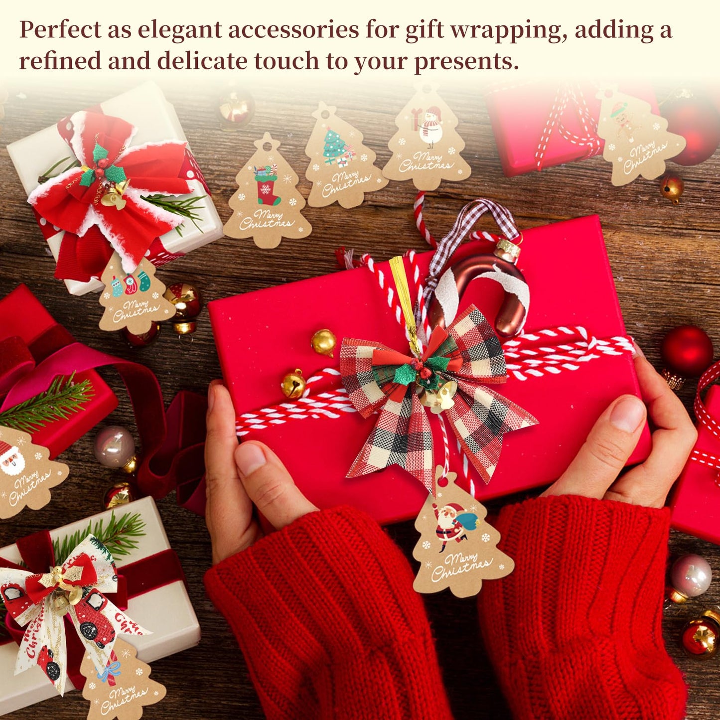 16PCS Mini Christmas Bows with Bells, 3.1"× 3.1" Gift Bows, 16 Styles, Ready-to-Hang Holiday Ornaments for Christmas Tree, Wreaths, Garlands, Doorway, Gift Wrap & DIY Decorations