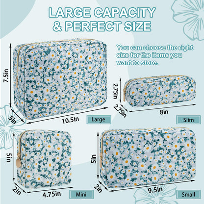 UIXIZQ Waterproof Mini Floral Makeup Bag Pouch for Purse,Nylon Flower Cosmetic Travel Bag Small Preppy Toiletry Organizers Bag for Women Girl,Cute Zipper Pouch Coin Purse for Work(Mini Green-Daisy)