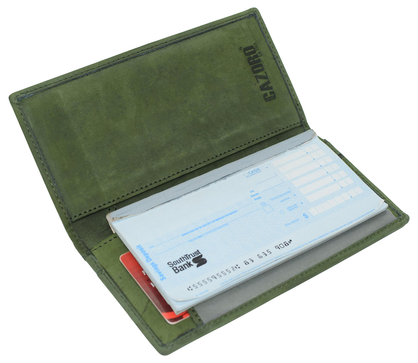 Genuine Leather Checkbook Cover For Men & Women Checkbook Holder Wallet RFID Blocking USA Series (Bright Green)