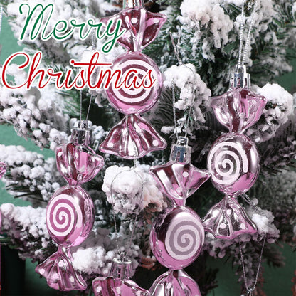 Threan 12 Pcs Christmas Candy Ornaments for Tree Decoration Hanging Glitter Candy Cane Christmas Peppermint Ornament with Golden Rope for Xmas Holiday Decoration(Pink,Plastic)