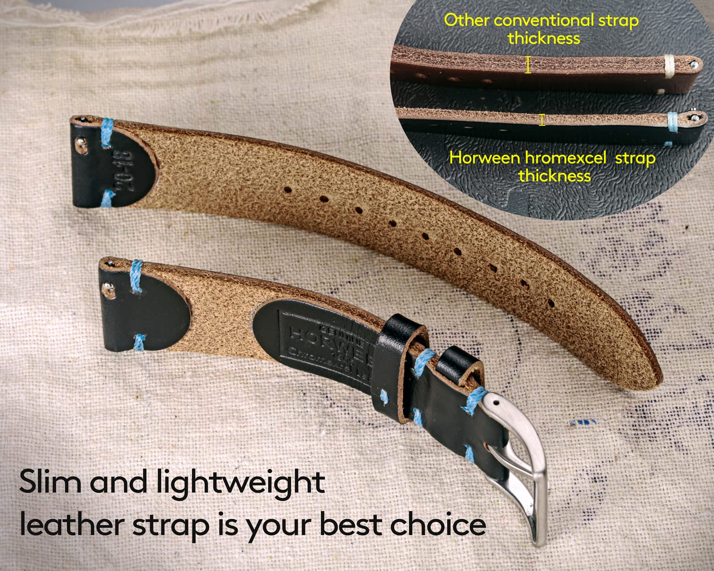 hemsut h 20mm Leather Watch Bands for Men, Thin Soft Horween Leather Watch Strap Quick Release Vintage Watch Wrap