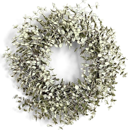 26 Inch Fall Wreath for Front Door Large Eucalyptus Wreaths with Mini White-Green Leaves, Autumn Greenery Wreath on Grapevine for Fall Door Decor Farmhouse Wall Window Home Decoration