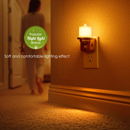 Briignite Flameless Candle Night Lights, Amber Plug-in 2 Pack, LED Candle with Light Sensor, 0-100LM Dimmable, Kids Hallway Bathroom Nightlight
