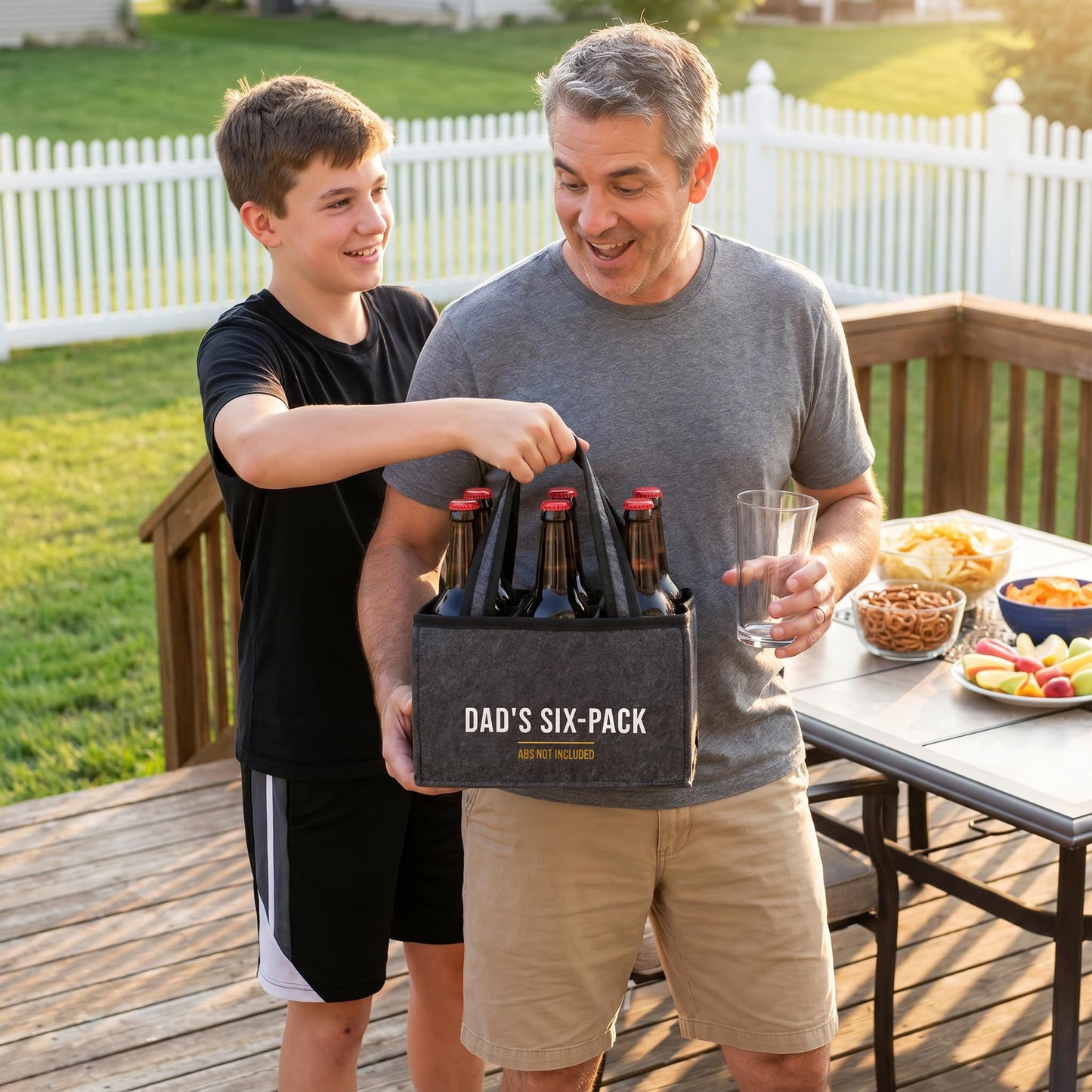 Funny Dad Gifts from Daughter Son, Dad Beer Carrier Felt Bottle Tote, Father’s Day Birthday Gift, Reusable Drink Caddy for Camping, BBQ, Picnic, and Party