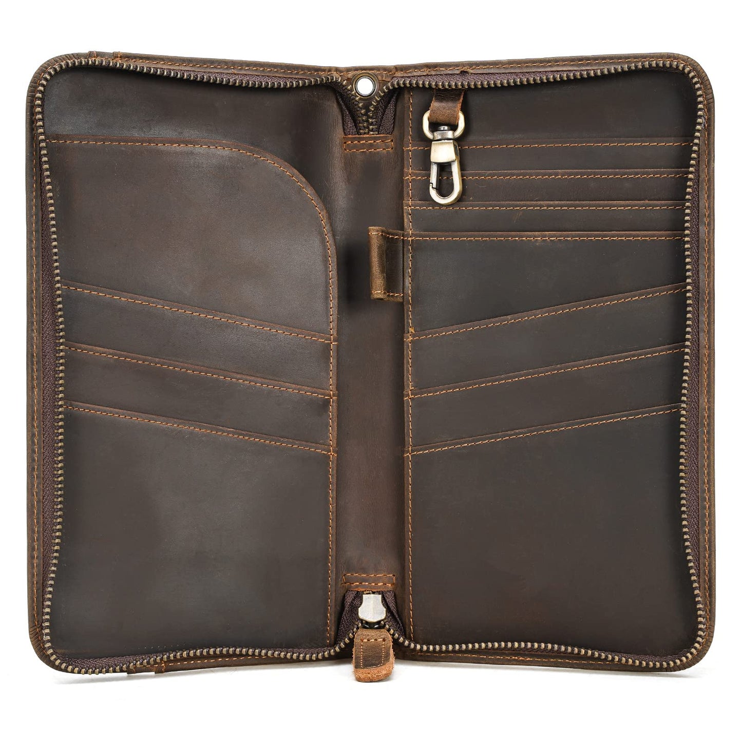 Polare Full Grain Leather Family Travel Passport Wallet and Documents Organizer RFID Blocking Case Holder Fits 6 Passports for Men and Women(Dark Brown)