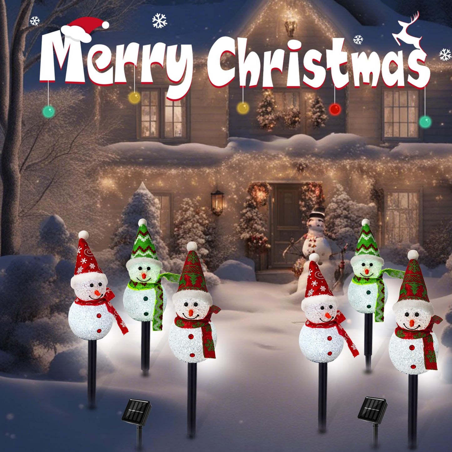 TAILERRI Solar Christmas Pathway Lights Outdoor Decorations, Set of 3 LED Snowman Stake Lights, Waterproof Walkway Landscape Light for Yard, Garden, Winter Decor (Red/Green Snowman, 3-Pack)