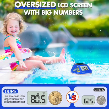 Pircaath 2025 Next-Gen Solar Pool Thermometer Floating Easy Read, Digital Pool Thermometer with Extra-Large Backlit LCD Screen & Rope, IP68 Waterproof Pools Water Temperature Gauge for Hot Tub, Spa