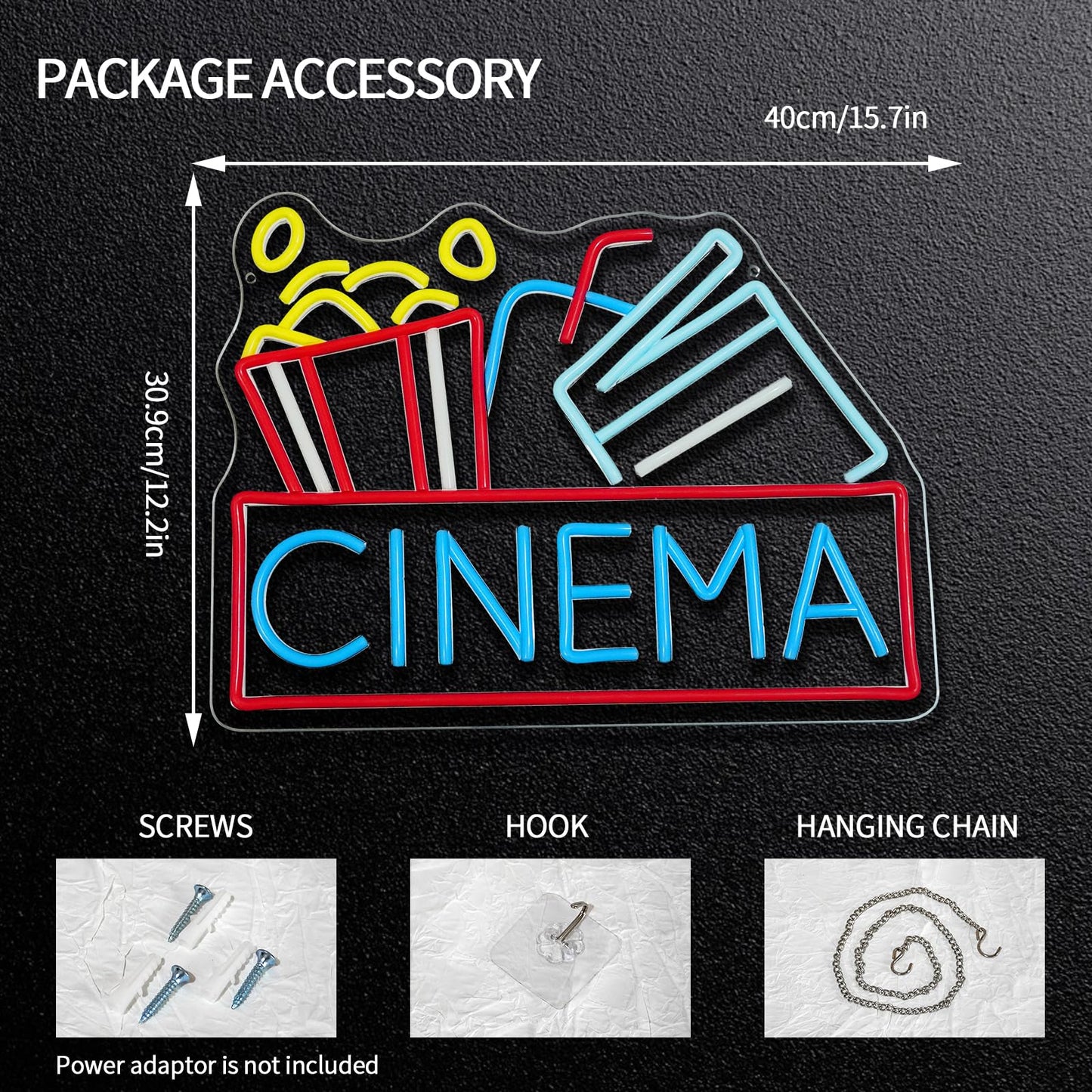 Runalosa Cinema Neon Sign Dimmable Movie Neon Light Sign for Wall Decor Film Theater Led Signs for Home Bar Movie Night Party Man Cave Film Room Gift 15.7" x 12.2"