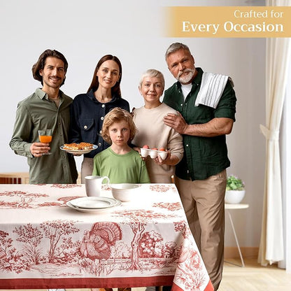 Maison d' Hermine Table Cloth Rectangle Table 100% Cotton 70 x 108 Inches Fall Tablecloth Reusable Everyday Use for Thanksgiving Christmas Decorations Dining Farmhouse Party (Holy Jouy - Red)