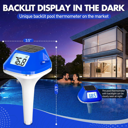 Pircaath 2025 Next-Gen Solar Pool Thermometer Floating Easy Read, Digital Pool Thermometer with Extra-Large Backlit LCD Screen & Rope, IP68 Waterproof Pools Water Temperature Gauge for Hot Tub, Spa
