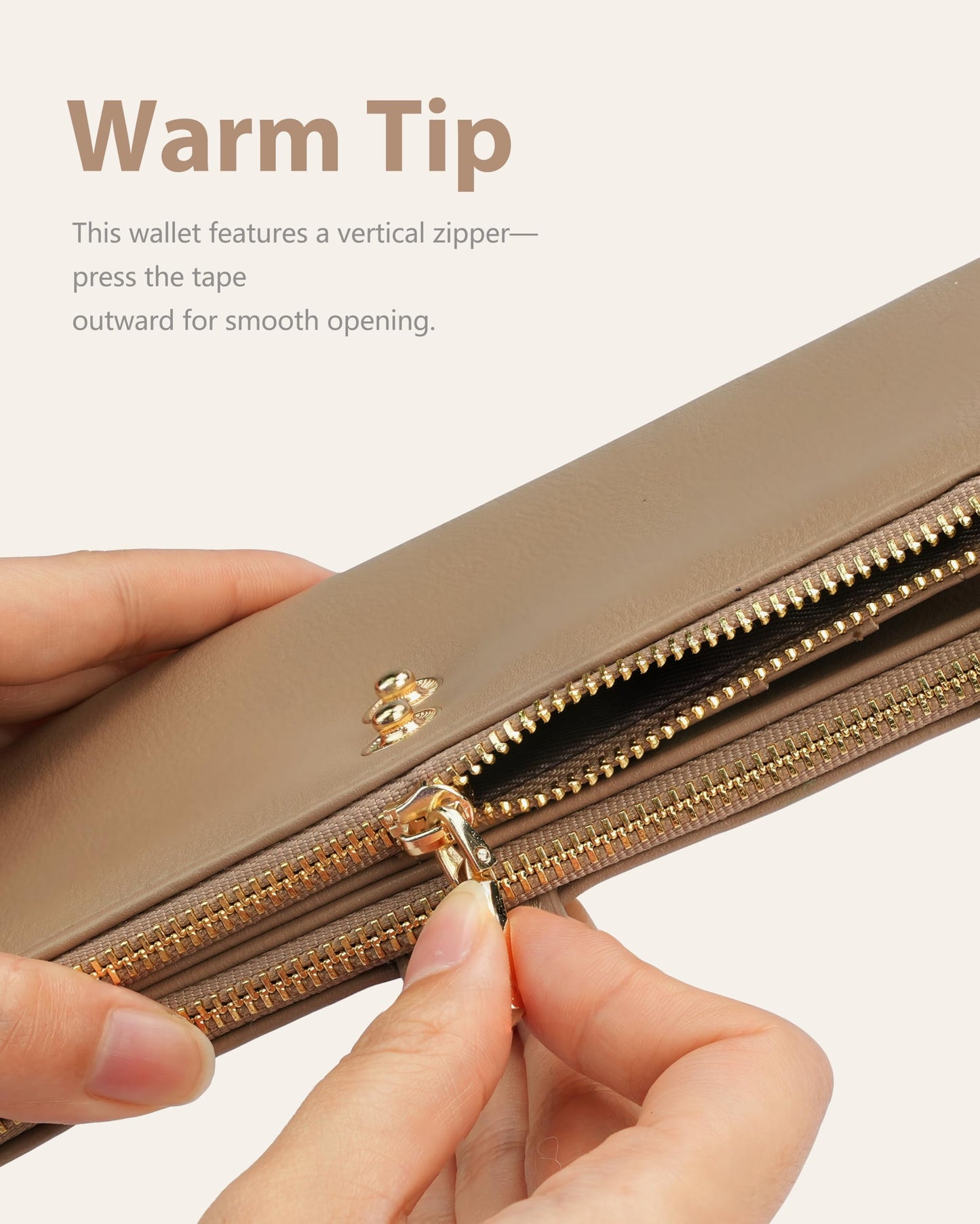 Sunpour Women’s Wallet,Thin RFID Blocking Leather Wallet for Women Credit Card Holder Travel Wallet with Zipper Pocket (Camel)