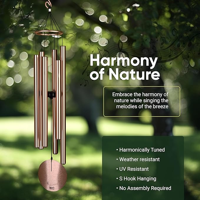 Nature’s Melody Aureole Tunes Wind Chimes – Outdoor Windchime with 6 Tubes Tuned to C Pentatonic Scale, 100% Rustproof Aluminum, Powder Finish & S Hook Hanger for Sympathy, Memorial Gift or Zen Garden