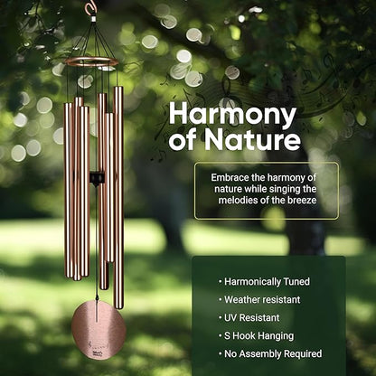 Nature’s Melody Aureole Tunes Wind Chimes – Outdoor Windchime with 6 Tubes Tuned to C Pentatonic Scale, 100% Rustproof Aluminum, Powder Finish & S Hook Hanger for Sympathy, Memorial Gift or Zen Garden