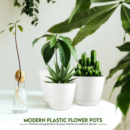 Utopia Home - Plant Pots Indoor with Drainage - 7/6.6/6/5.3/4.8 Inches Garden Flower Pots for Indoor Planter - 5 Pack White Plastic Planters - Ideal for Stocking Stuffers or Room, Office Home Decor