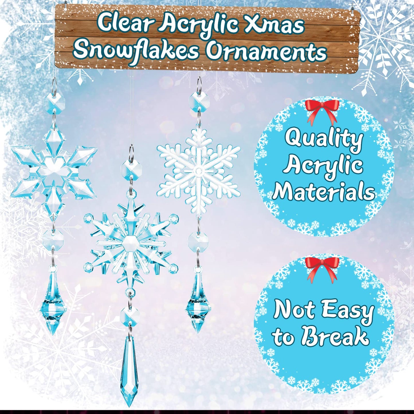 Boao Light Blue 15 Pcs Crystal Snowflake Ornaments for Winter Acrylic Snowflake Decorations Wonderland for Party Favor Celebration