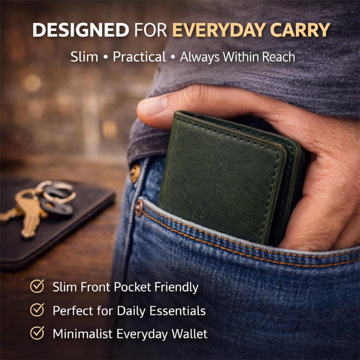 TheAntiq Genuine Leather Bifold Card Holder Wallet for Men & Women Slim Minimalist Front Pocket Credit Card Wallet, Compact Travel & Everyday Carry - Forest Green
