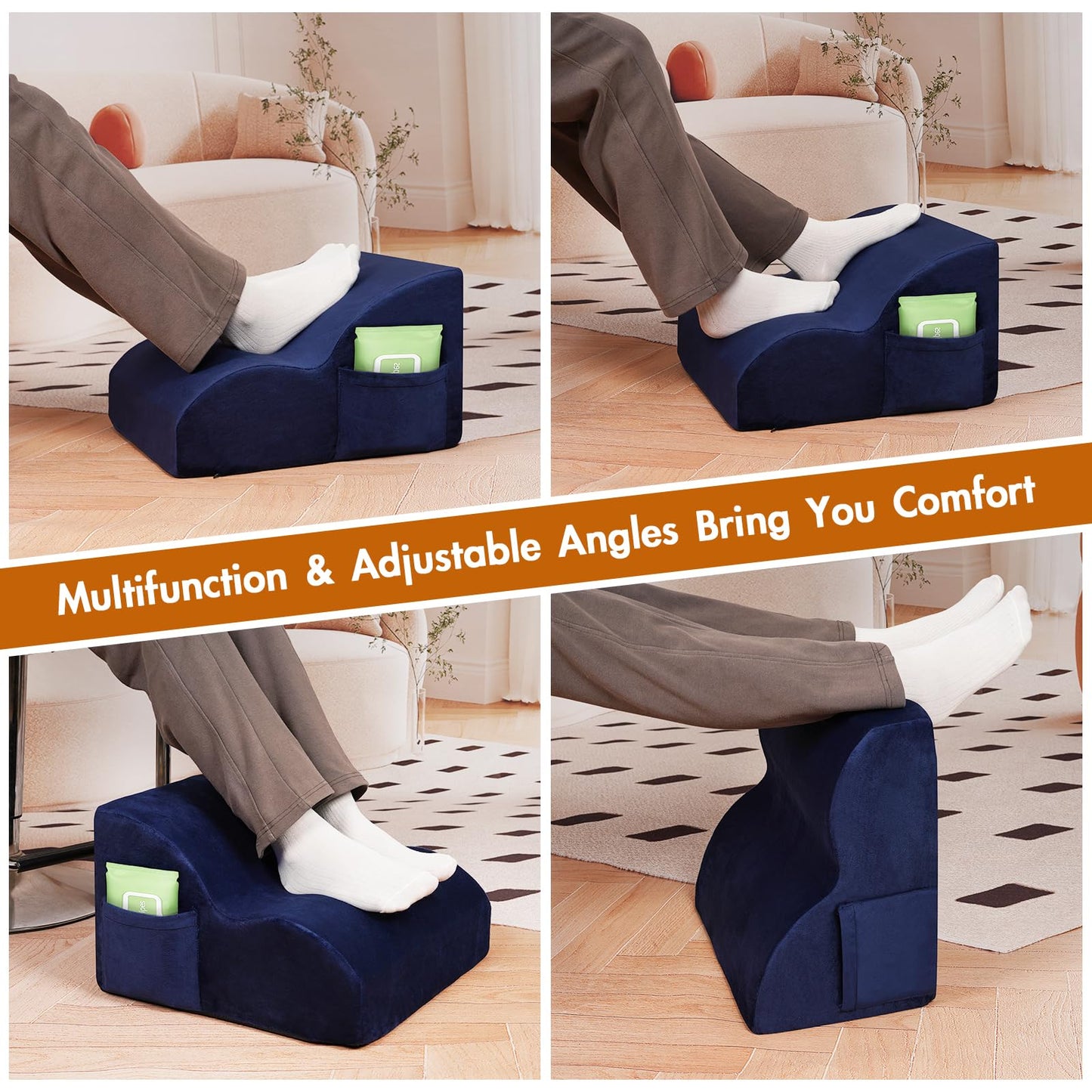 Echaprey Foot Rest for Under Desk at Work,Adjustable Under Desk Footrest Multifunctional 3-Tier Foot Stool with Non-Slip Base and Washable Cover Ergonomic Foot Stool for Office,Home,Car,Travel (Blue)