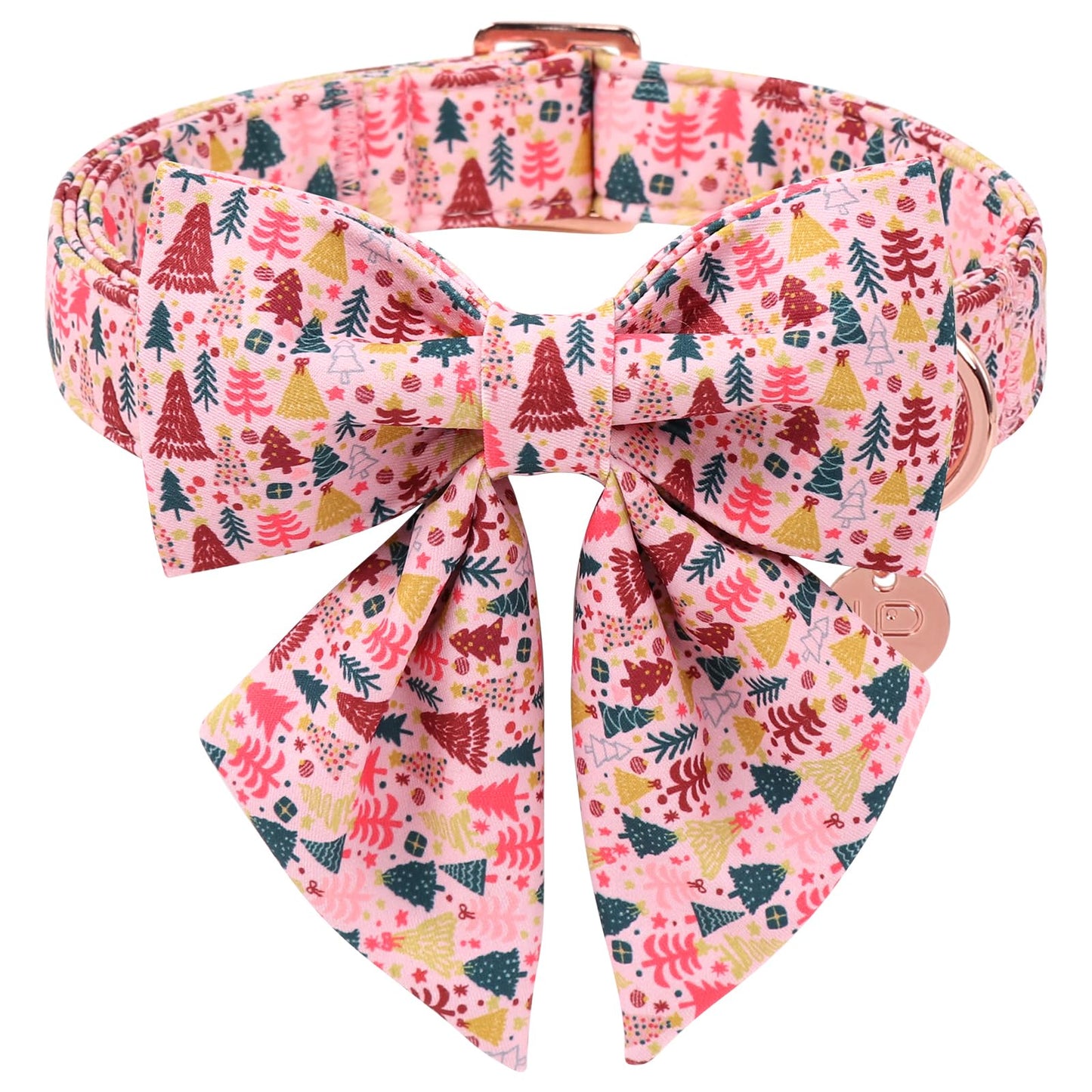 UP URARA PUP Christmas Dog Collar with Bow Tie, Pink Christmas Tree Collars for Dogs, Adjustable Pet Collar with Cute Xmas Tree Pendant, Winter Dog Accessories for Small Medium Large Dogs L