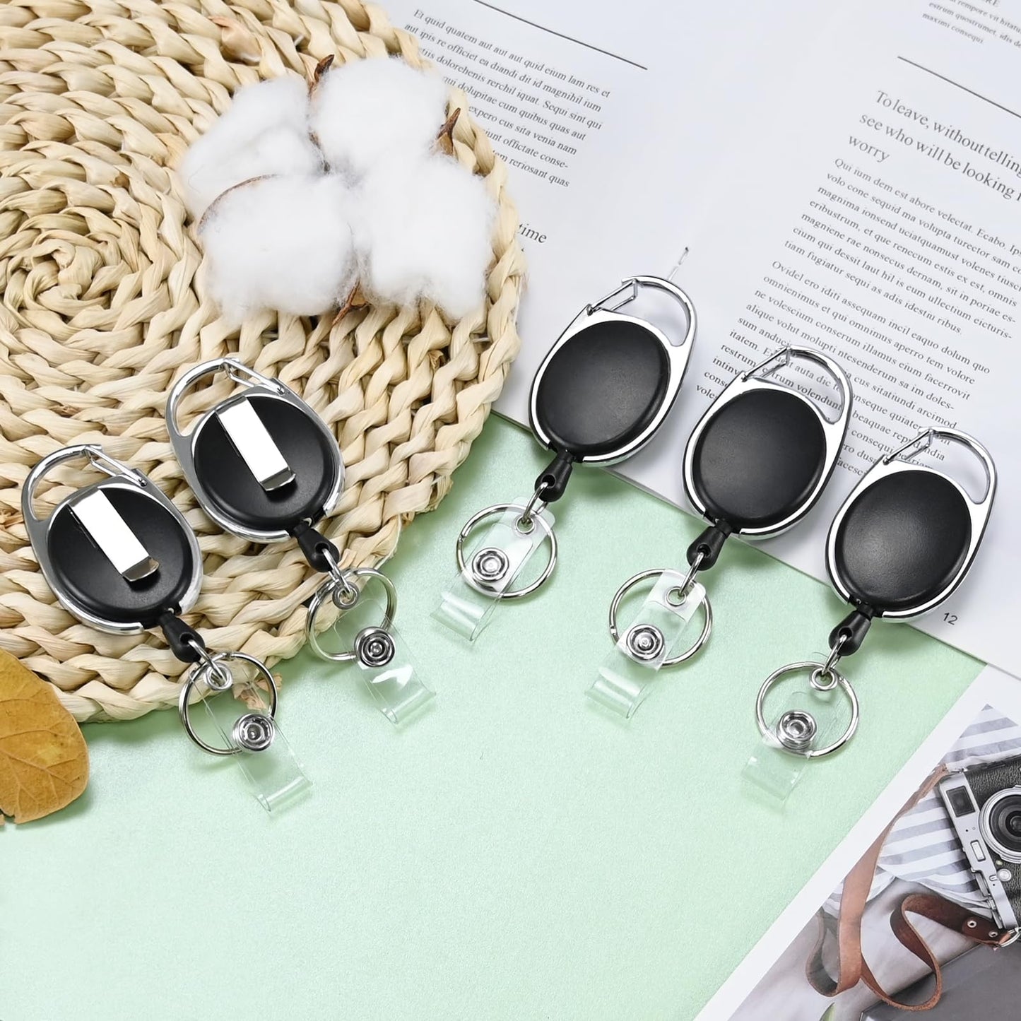 60 Pack Retractable ID Badge Holder Badge Reel with Carabiner and Belt Clip Badge Reels Retractable with Key Chain for Office Worker Doctor Nurse