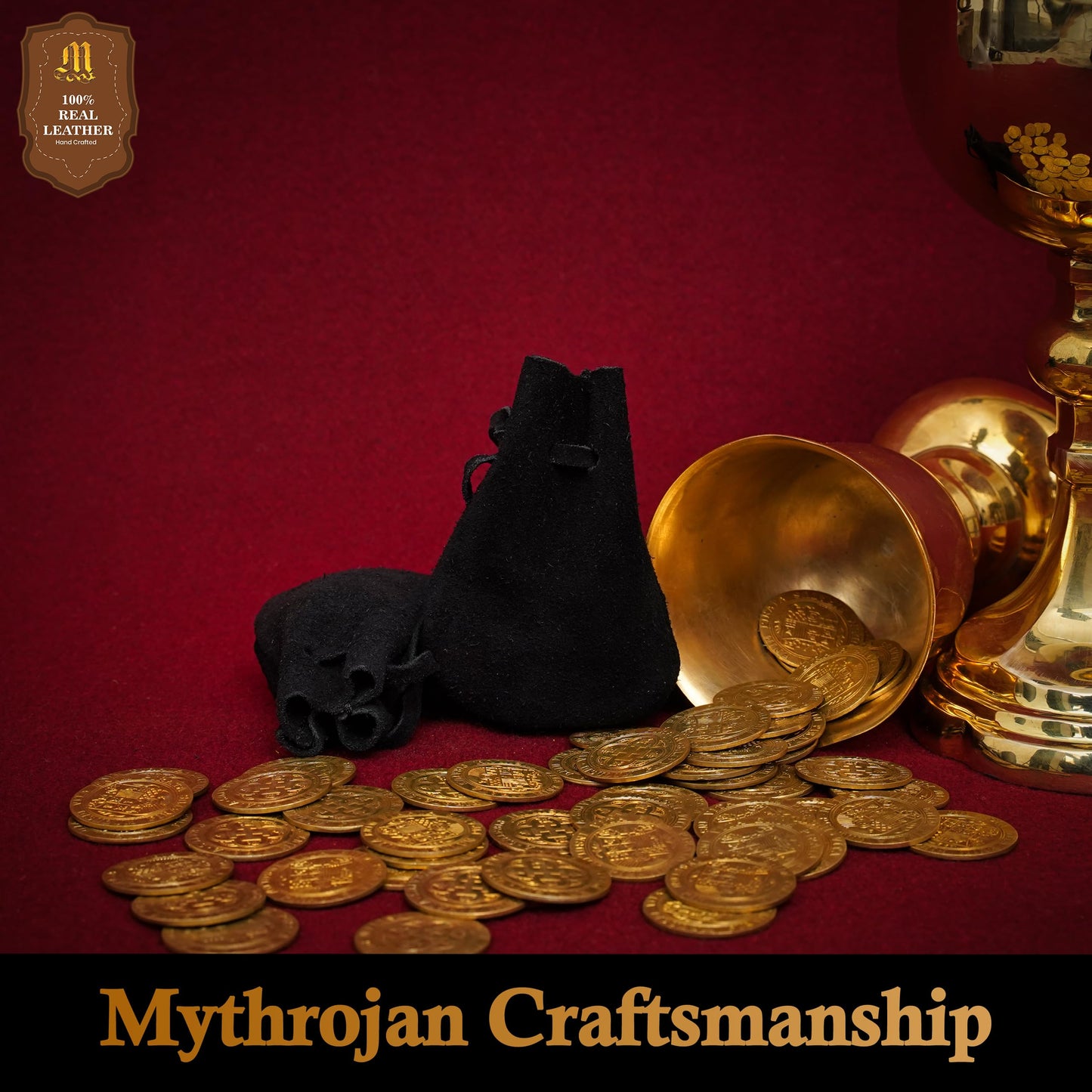 Mythrojan Small Trinket Pouches Set of 2, Suede Leather Drawstring Coin & Dice Bags for LARP, SCA, Viking & Medieval Events Color : Black