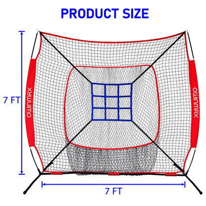 OwinMax 7x7 ft Baseball Softball Practice Net with The Detachable Bow Frame for Batting, Hitting, Pitching, Portable Baseball Practice Net with Carry Bag, Great for All Levels