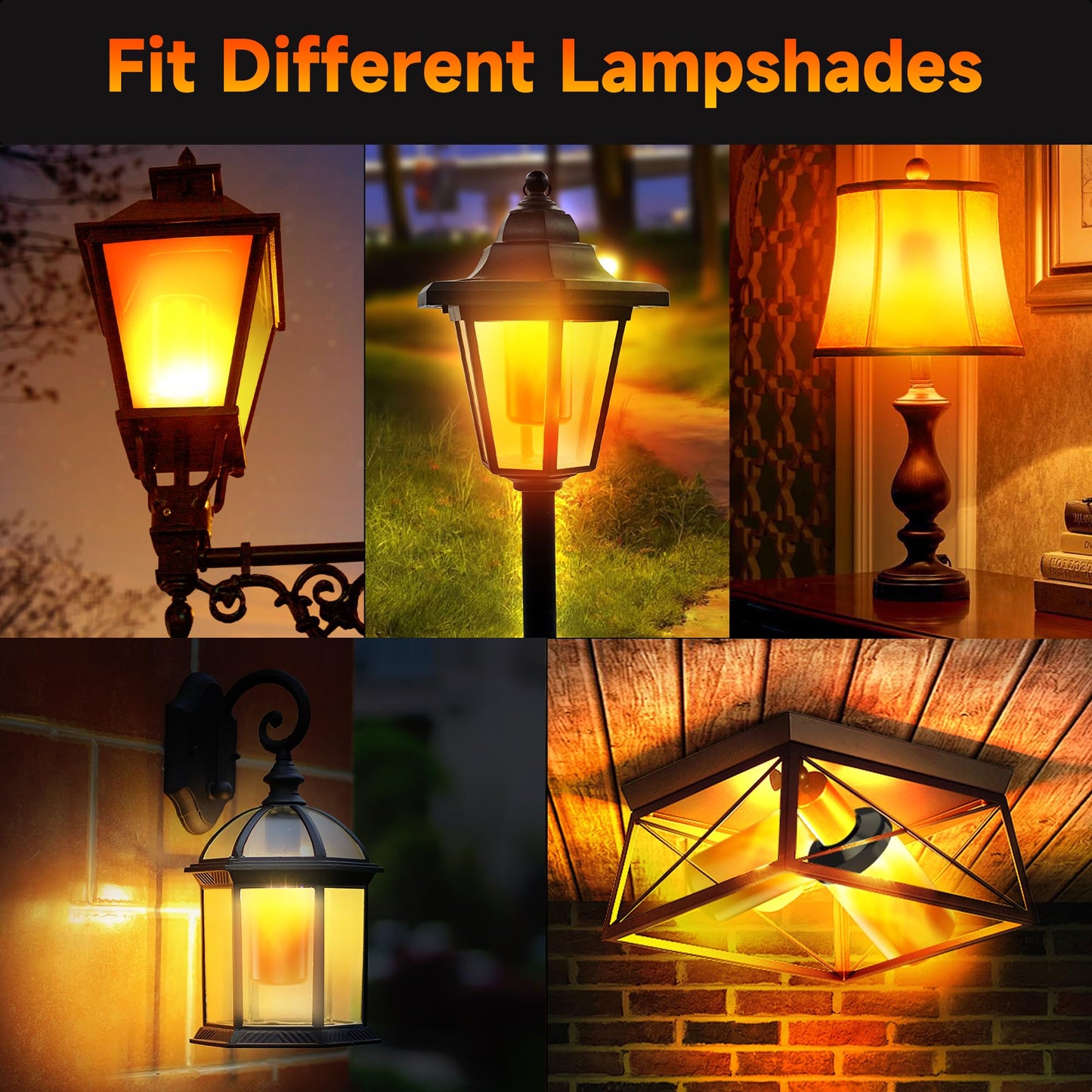 hyrion LED Flame Light Bulbs Outdoor, 4 Modes Flickering Lightbulb with Upside Down Effect, E26 Base Fire Flame Lights Bulb for Halloween Porch Christmas Indoor -2 Pack
