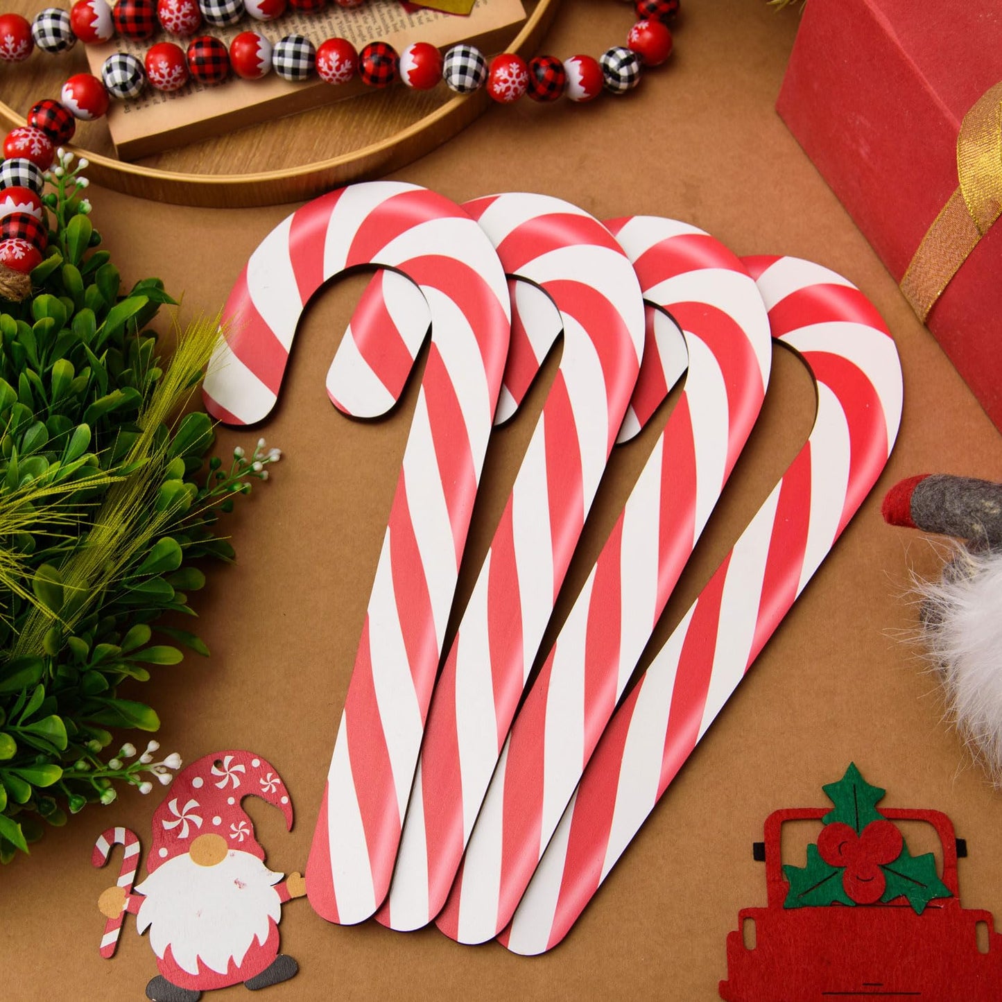 AWIZOM 12 Pcs 11.8 Inch Large Christmas Candy Canes Decorations Red White Wooden Candy Cane Ornaments Rustic Christmas Tree Hanging Decorations for DIY Crafts Xmas Holiday Party Supplies