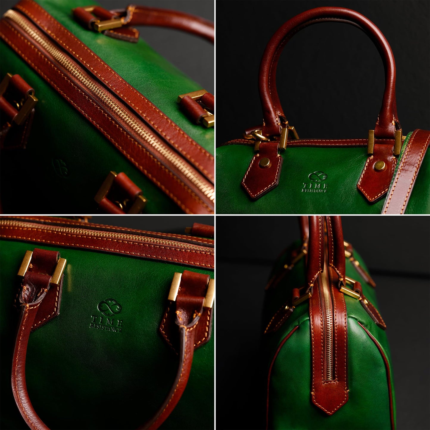 Time Resistance Leather Handbag - Full-Grain Leather Purse for Women - Top Handle Bag - Tote Bag (Green)