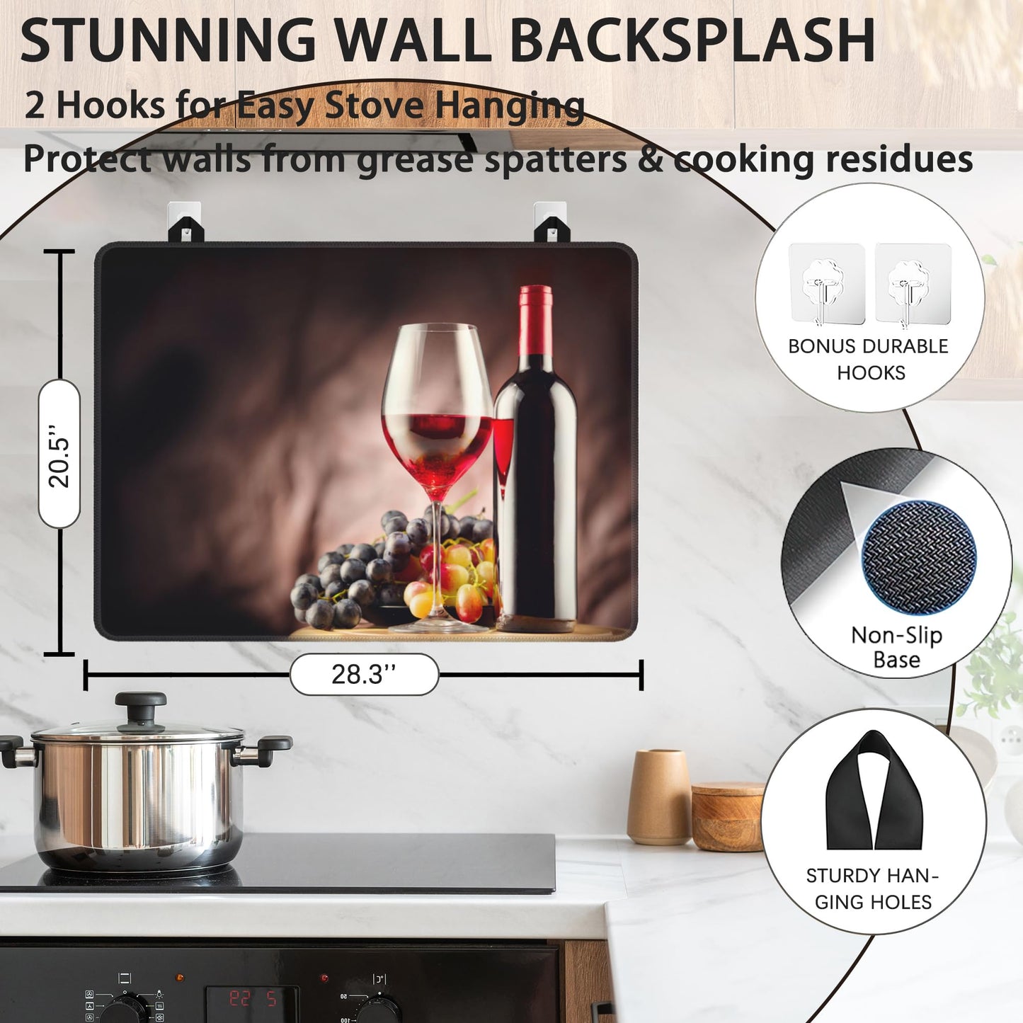 Christmas Stove Top Cover for Electric Stove,Red Wine Vintage Extra Thick Rubber Stovetop Protector Mat, Heat Resistant Glass Cooktop Oven Cover 28.5'' x 20.5''