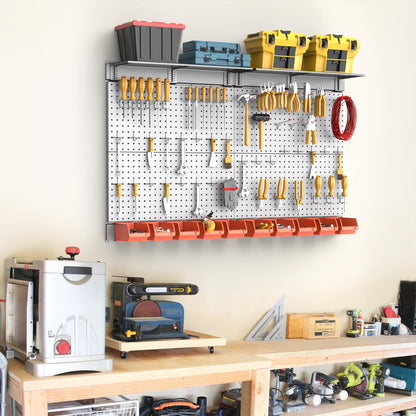 TORACK Metal Pegboard with Peg Board Hooks, Tools Storage Pegboard with Pegboard Hooks, Wall Mounted Storage Bins, Shelves, Tool Organizer Board with Pegs(Grey)