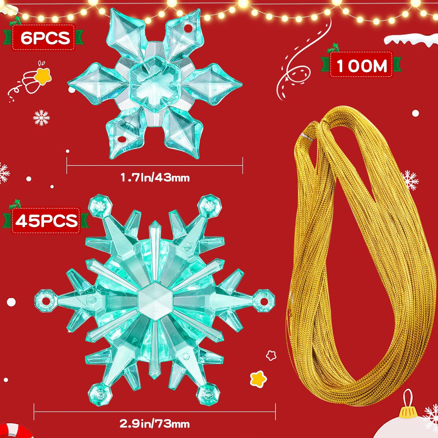 NHBTYKL 51 Pcs Colorful Snowflake Ornaments Acrylic Snowflake Pendants for Christmas Tree Wedding Party Winter Party Ceiling Hanging Deco