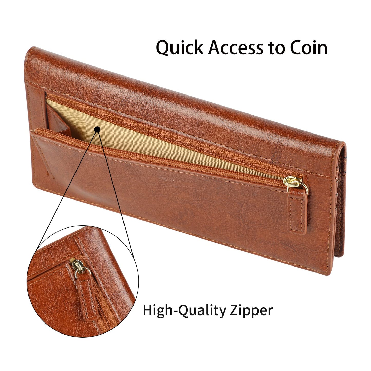 Lavemi Ultra Slim Thin Leather Women Wallet RFID Blocking Credit Card Holder Bifold Long Ladies Billfold (2-Waxed Brown)