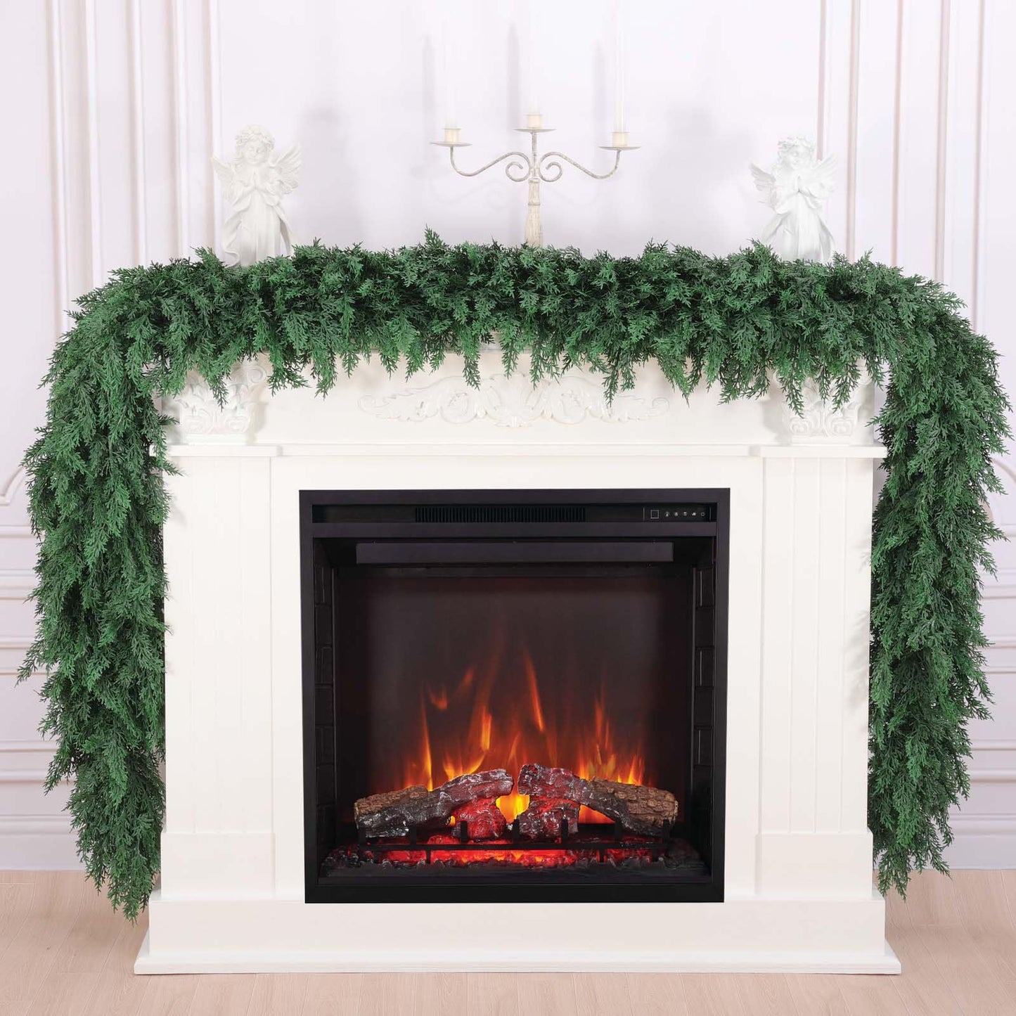 Hananona 9 FT Artificial Cedar Garlands, 1 Pcs Real Touch Winter Cedar Pine Garland, Green Artificial Greenery Garland for Table, Mantle, Wall, Indoor, Outdoor Christmas Decorations (1, Green, 9FT)