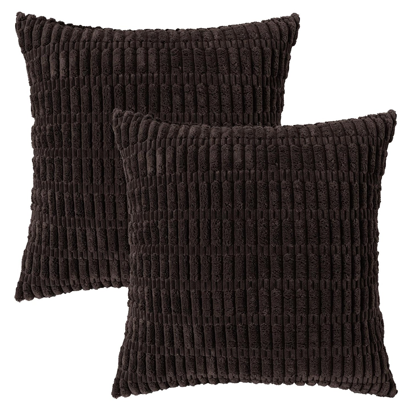 Smile of hope Pack of 2 Corduroy Decorative Throw Pillow Covers 18x18 Inch Soft Boho Striped Pillow Covers Modern Farmhouse Home Decor for Sofa Living Room Couch Bed Dark Brown