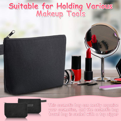 Weewooday 12 Pieces Blank Canvas Makeup Bags with Bottom Handle Bulk Sublimation Blank Zipper Makeup Pouch Canvas Cosmetic Bags for Women Student DIY Craft Travel Toiletry Pencil(Black)