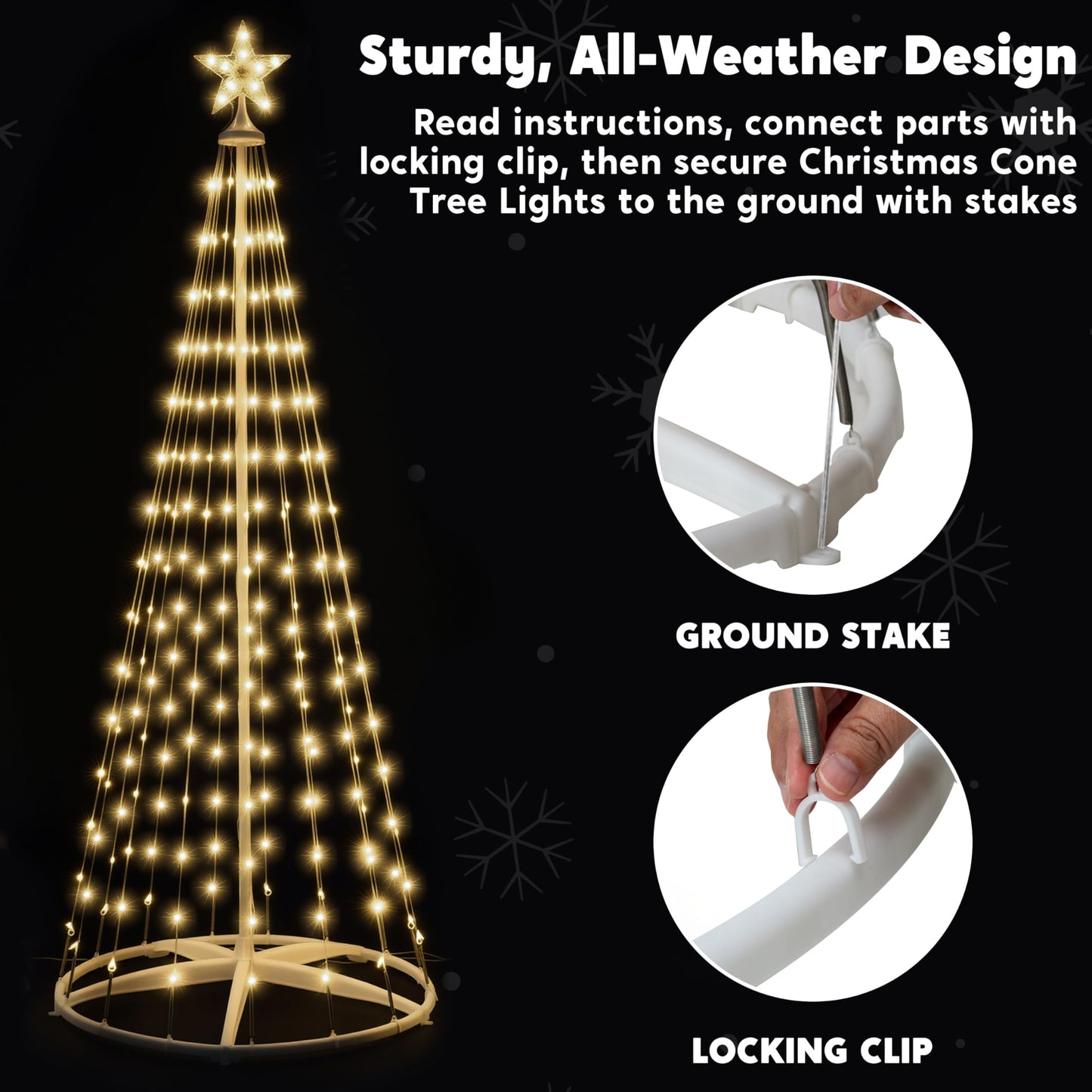 JOYIN 3 Pack LED Christmas Cone Tree Lights, 4FT 5FT 6FT Outdoor Lighted Tree with 8 Lighting Modes & Star Topper, Christmas Decorations for Yard Porch Patio Garden Holiday Decor, Warm White